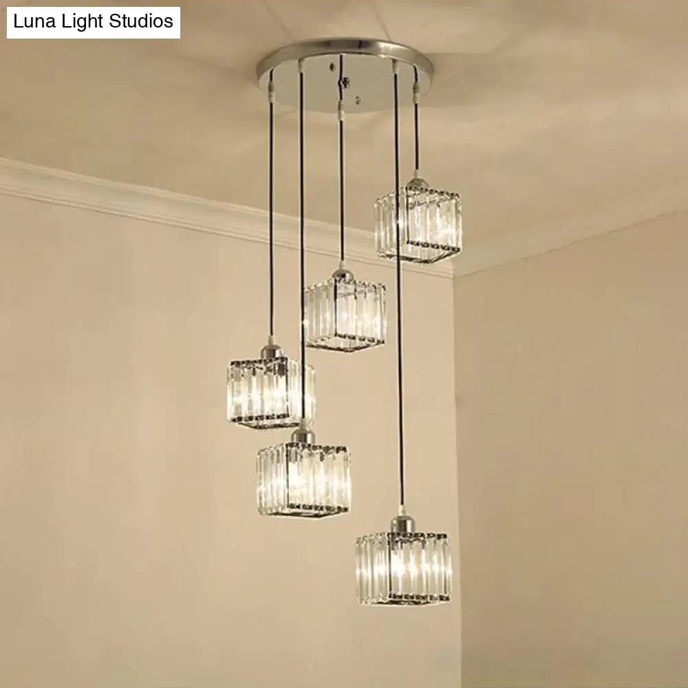 Contemporary Beveled Crystal Pendant Light with Swirl Design