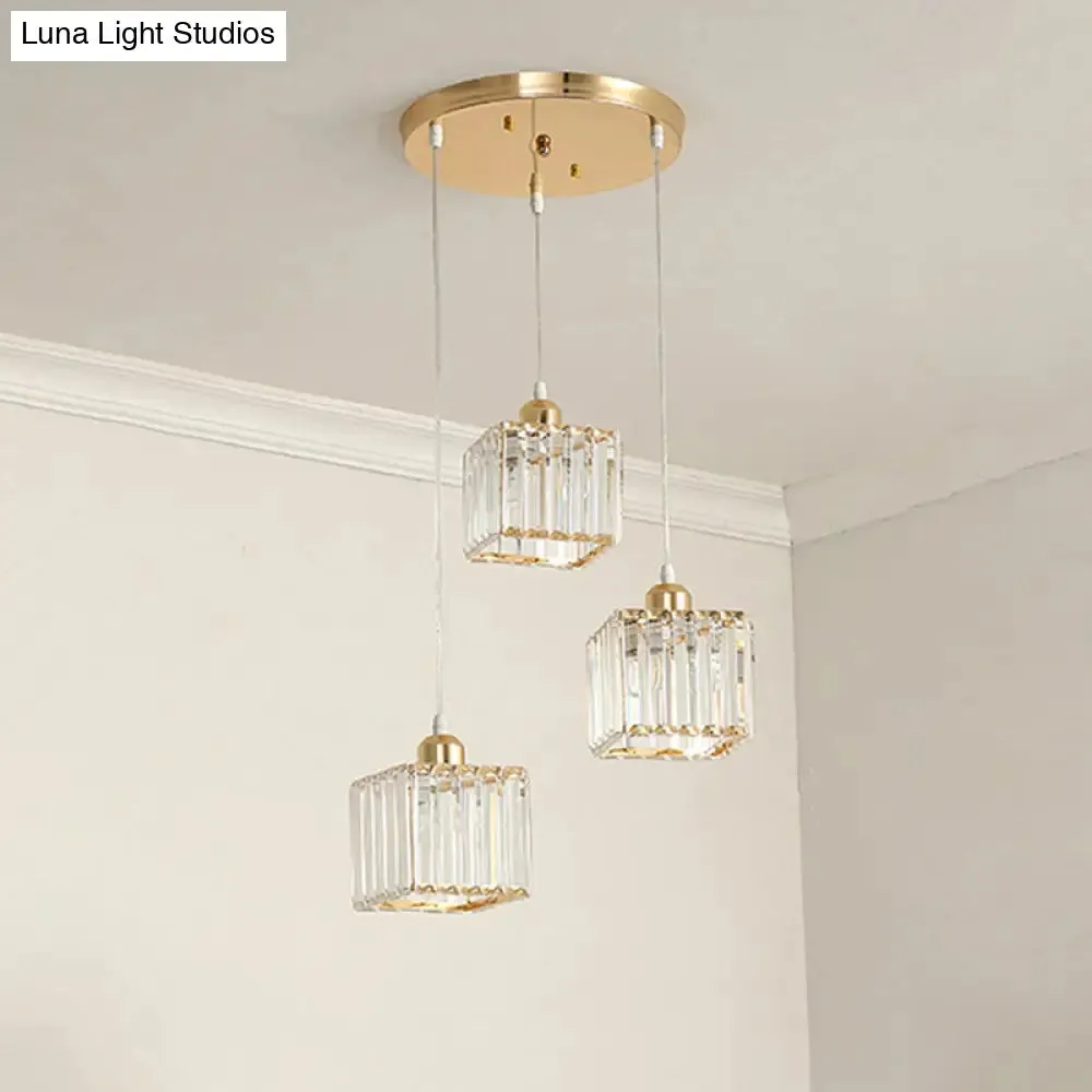 Contemporary Beveled Crystal Pendant Light with Swirl Design