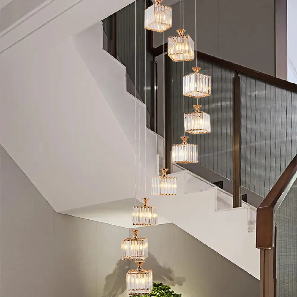 Contemporary Beveled Crystal Pendant Light with Swirl Design