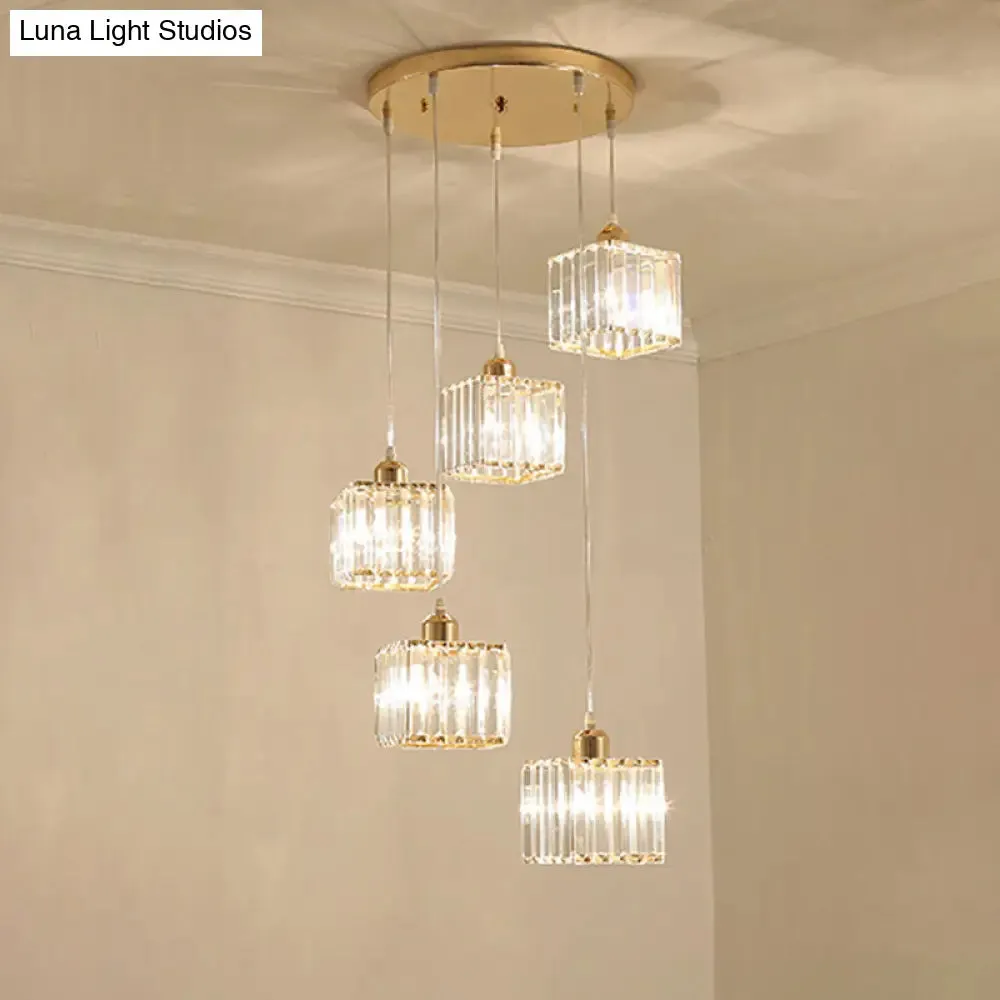 Contemporary Beveled Crystal Pendant Light with Swirl Design