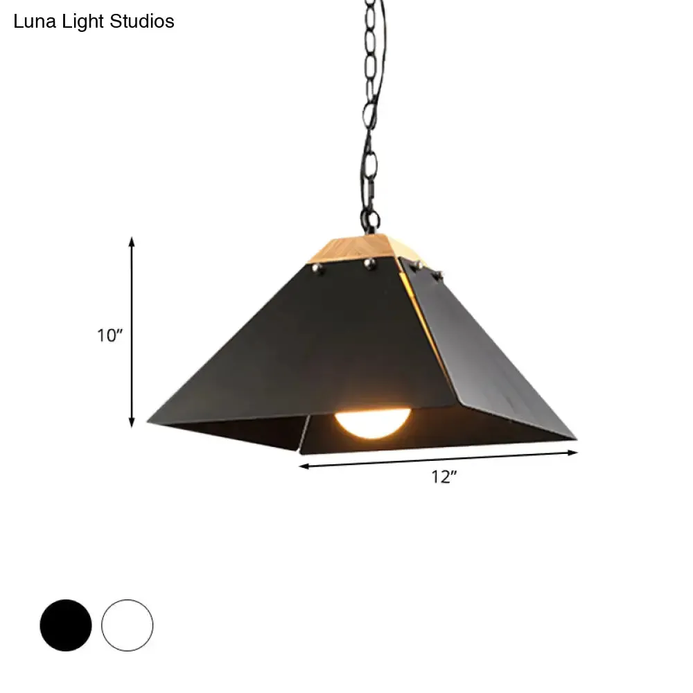 Contemporary Black/White Metal Pyramid Pendant Light - Adjustable Chain, Ideal for Ceilings