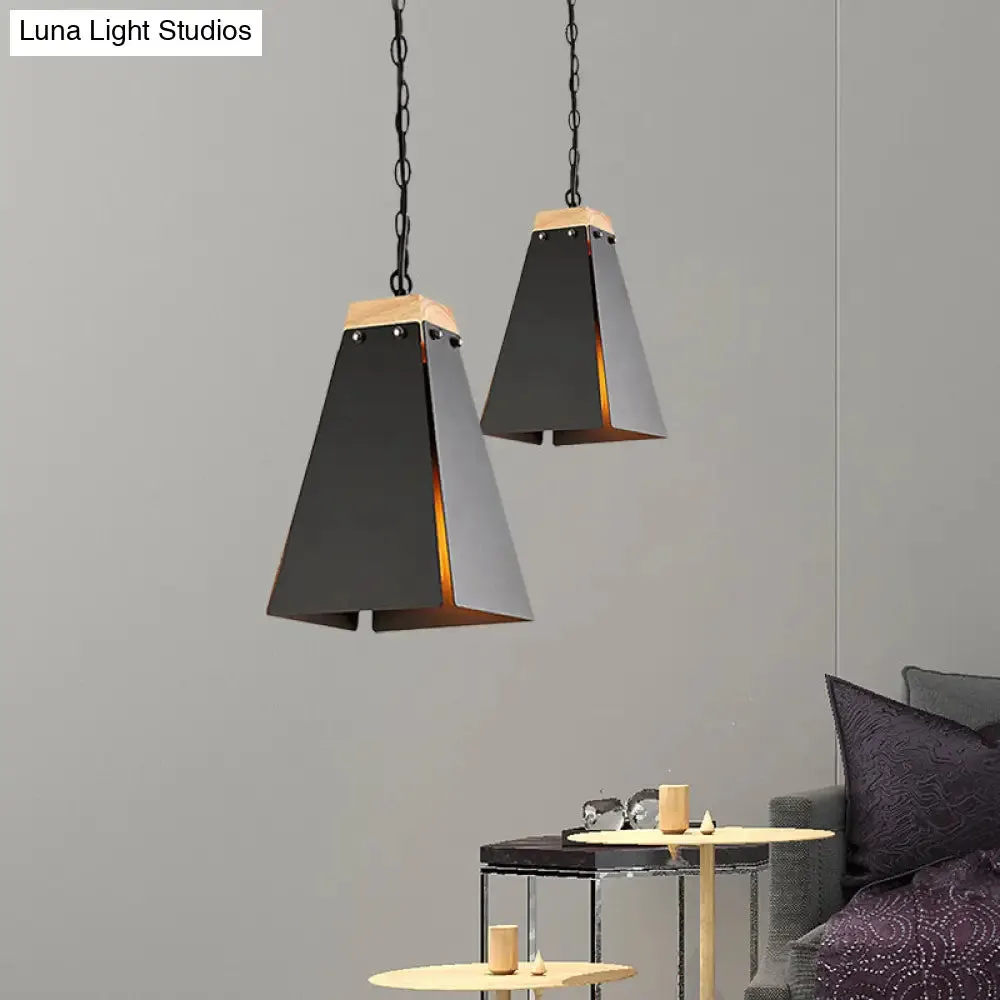 Contemporary Black/White Metal Pyramid Pendant Light - Adjustable Chain, Ideal for Ceilings