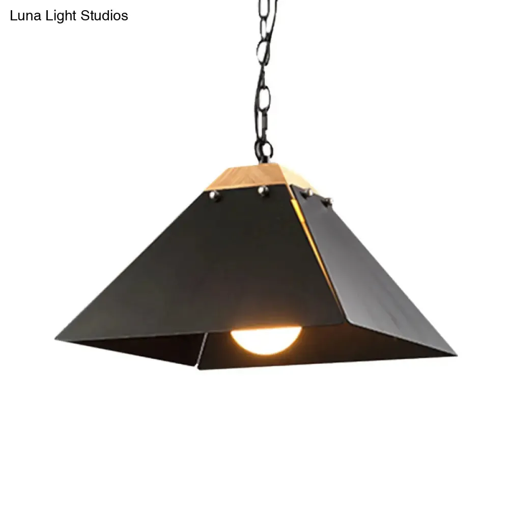 Contemporary Black/White Metal Pyramid Pendant Light - Adjustable Chain, Ideal for Ceilings