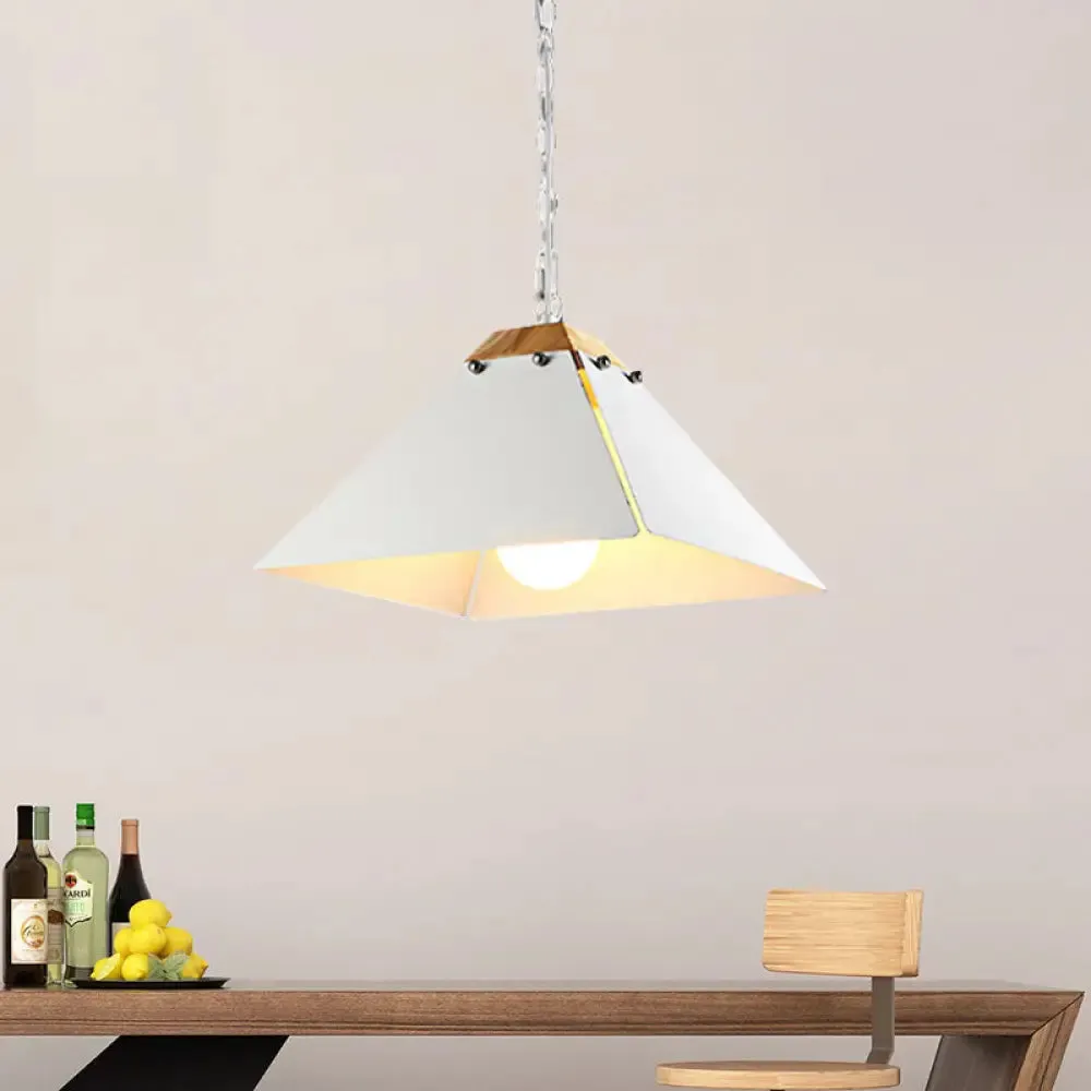 Contemporary Black/White Metal Pyramid Pendant Light - Adjustable Chain, Ideal for Ceilings