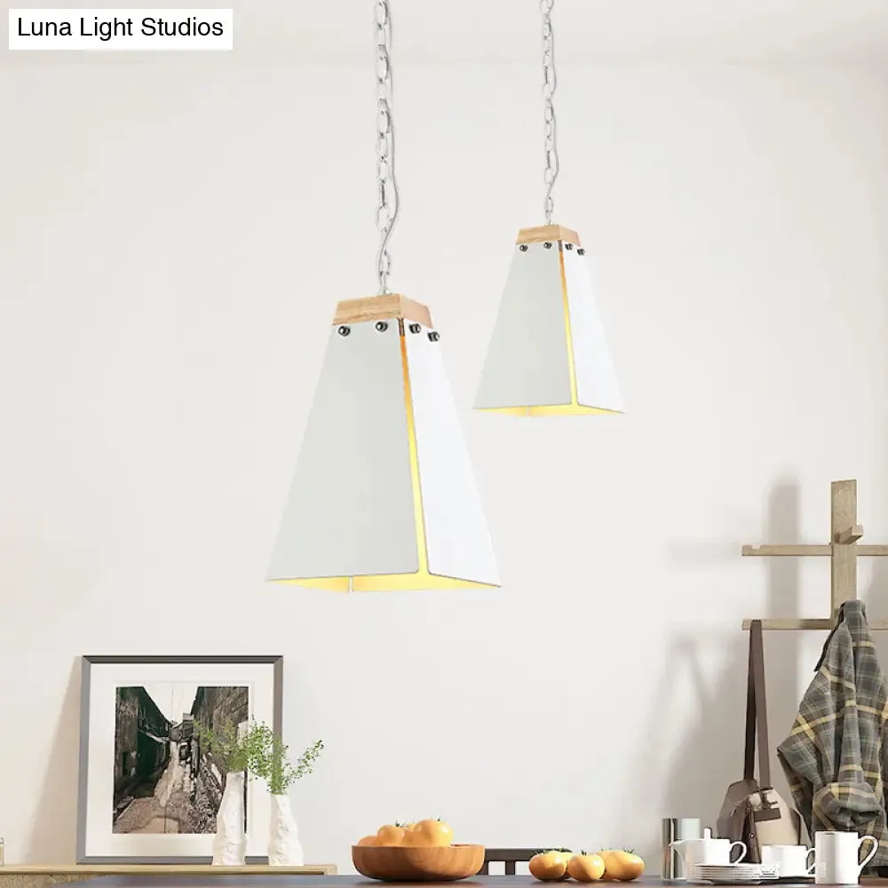 Contemporary Black/White Metal Pyramid Pendant Light - Adjustable Chain, Ideal for Ceilings