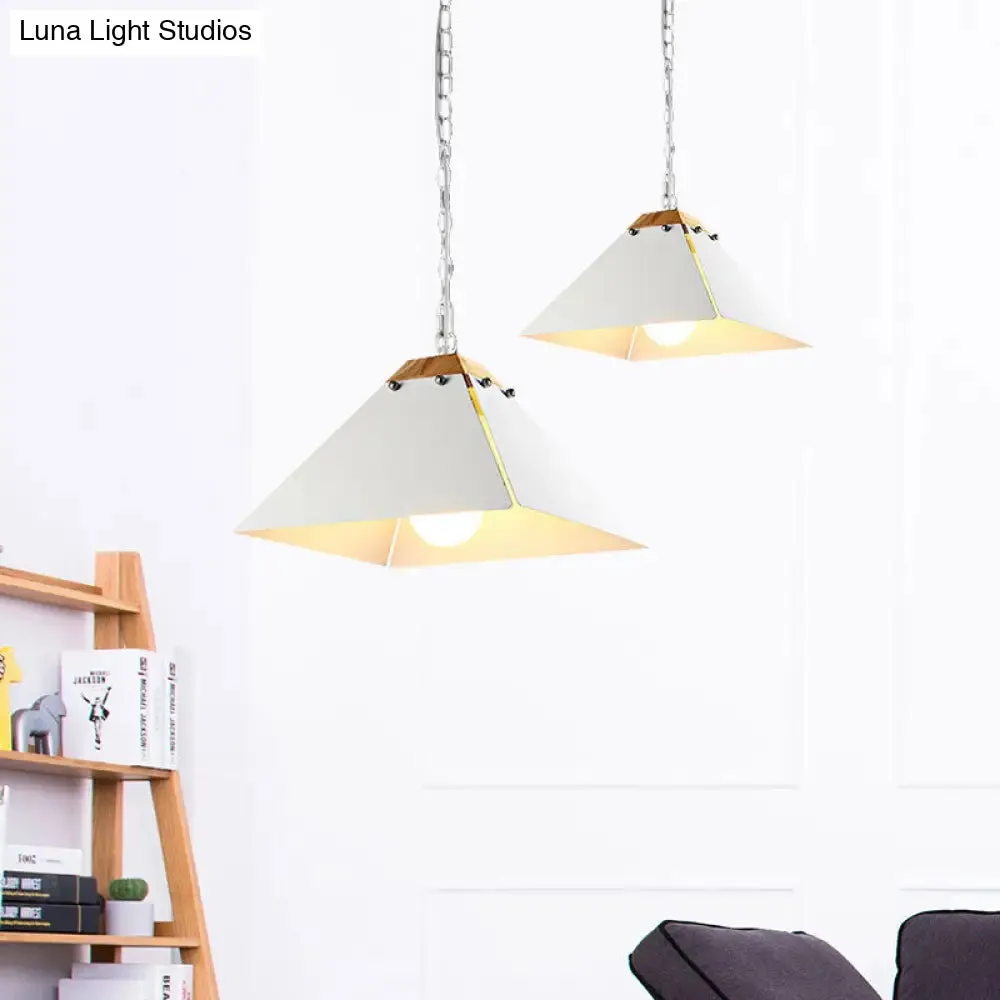 Contemporary Black/White Metal Pyramid Pendant Light - Adjustable Chain, Ideal for Ceilings