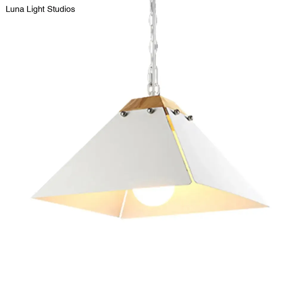 Contemporary Black/White Metal Pyramid Pendant Light - Adjustable Chain, Ideal for Ceilings