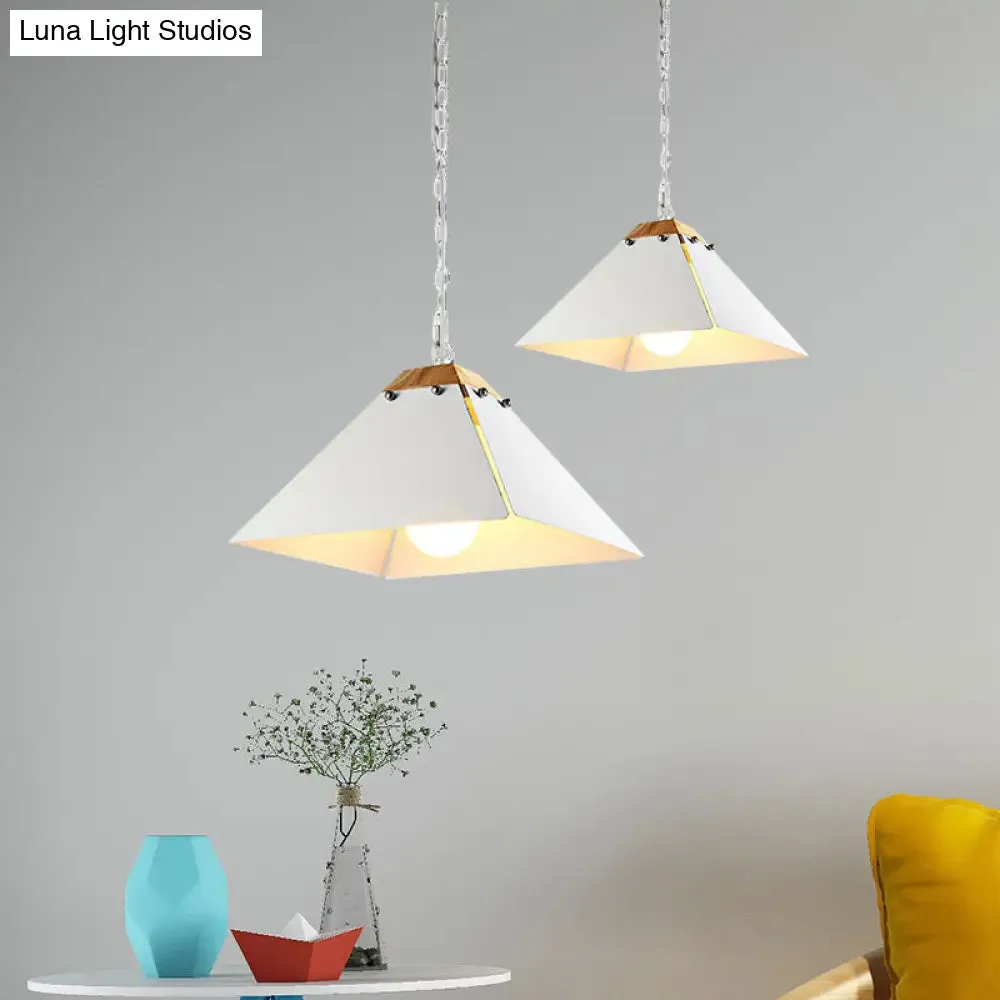 Contemporary Black/White Metal Pyramid Pendant Light - Adjustable Chain, Ideal for Ceilings