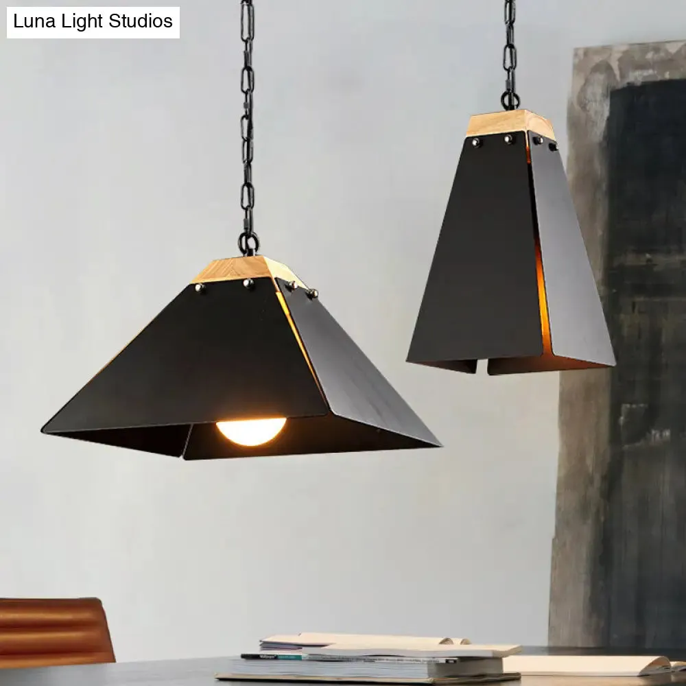 Contemporary Black/White Metal Pyramid Pendant Light - Adjustable Chain, Ideal for Ceilings