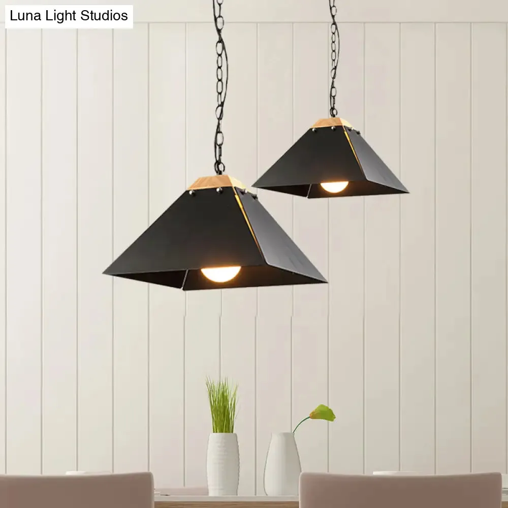 Contemporary Black/White Metal Pyramid Pendant Light - Adjustable Chain, Ideal for Ceilings