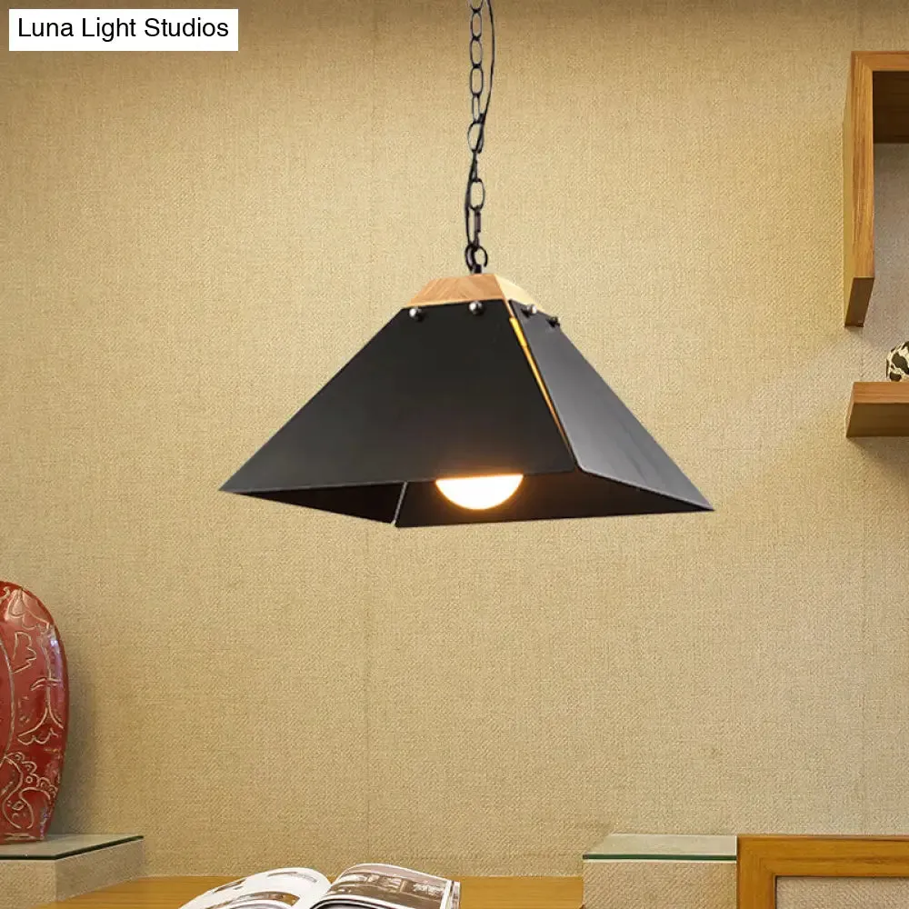 Contemporary Black/White Metal Pyramid Pendant Light - Adjustable Chain, Ideal for Ceilings