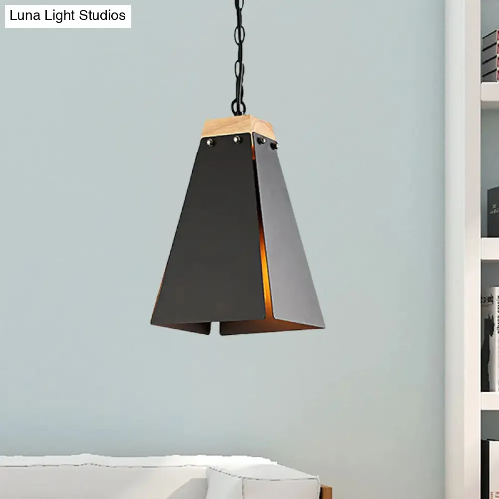 Contemporary Black/White Metal Pyramid Pendant Light - Adjustable Chain, Ideal for Ceilings