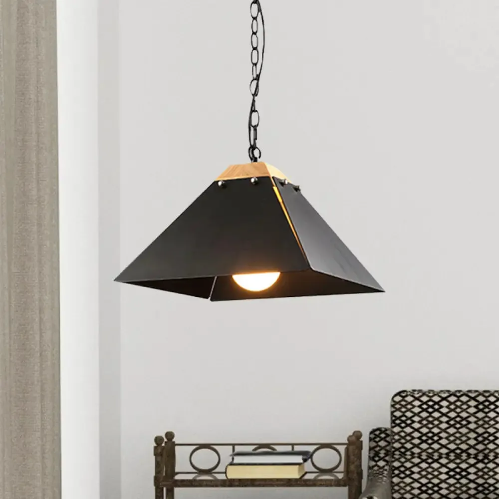 Contemporary Black/White Metal Pyramid Pendant Light - Adjustable Chain, Ideal for Ceilings