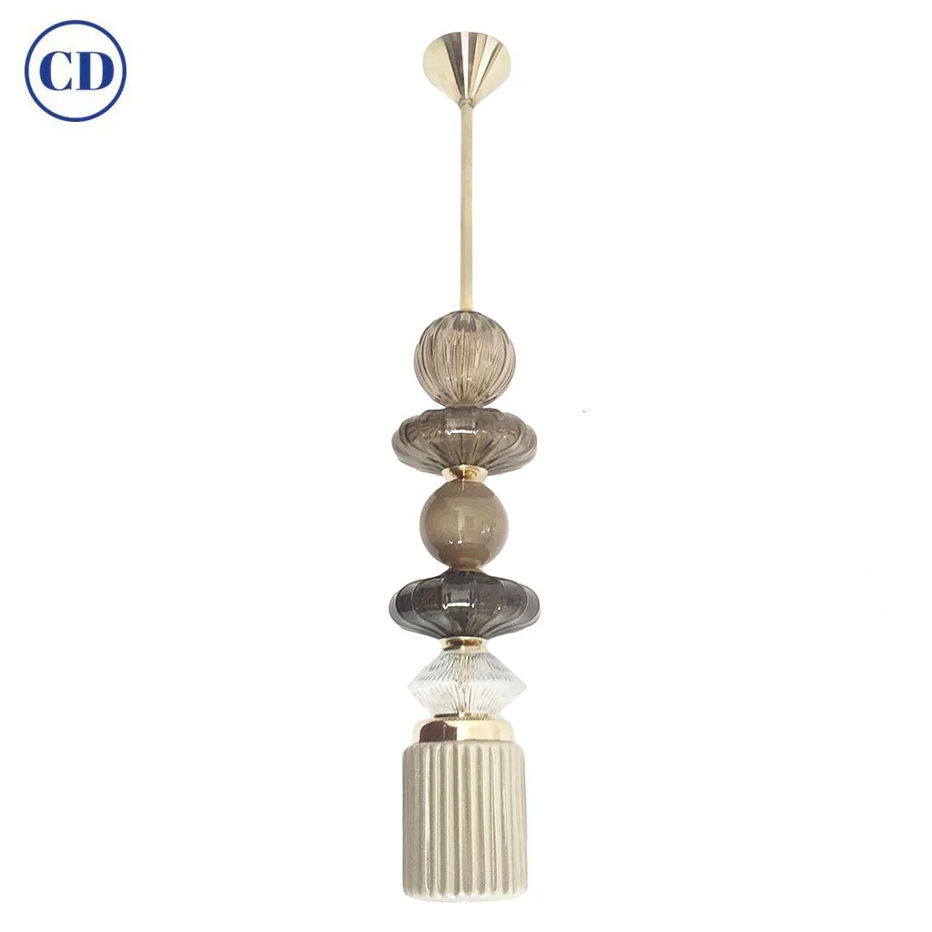 Contemporary Customizable Taupe Gold Ivory White Murano Glass Pendant Chandelier