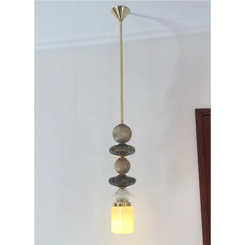 Contemporary Customizable Taupe Gold Ivory White Murano Glass Pendant Chandelier