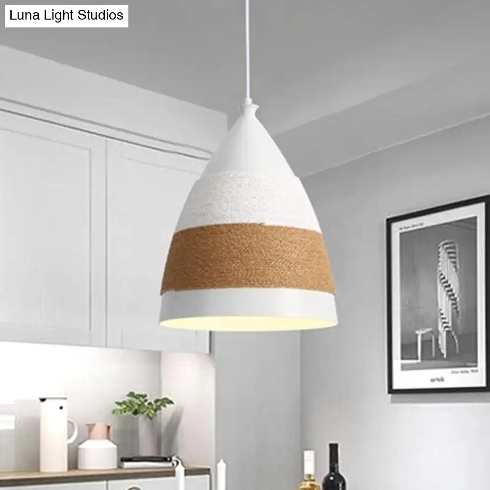 Contemporary Domed Pendant Lamp - Metal, 1 Head, 9"/14" Wide, White Ceiling Hanging Light