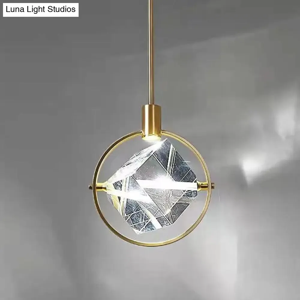 Contemporary LED Crystal Suspension Lamp - Elegant Gold Ring Pendant