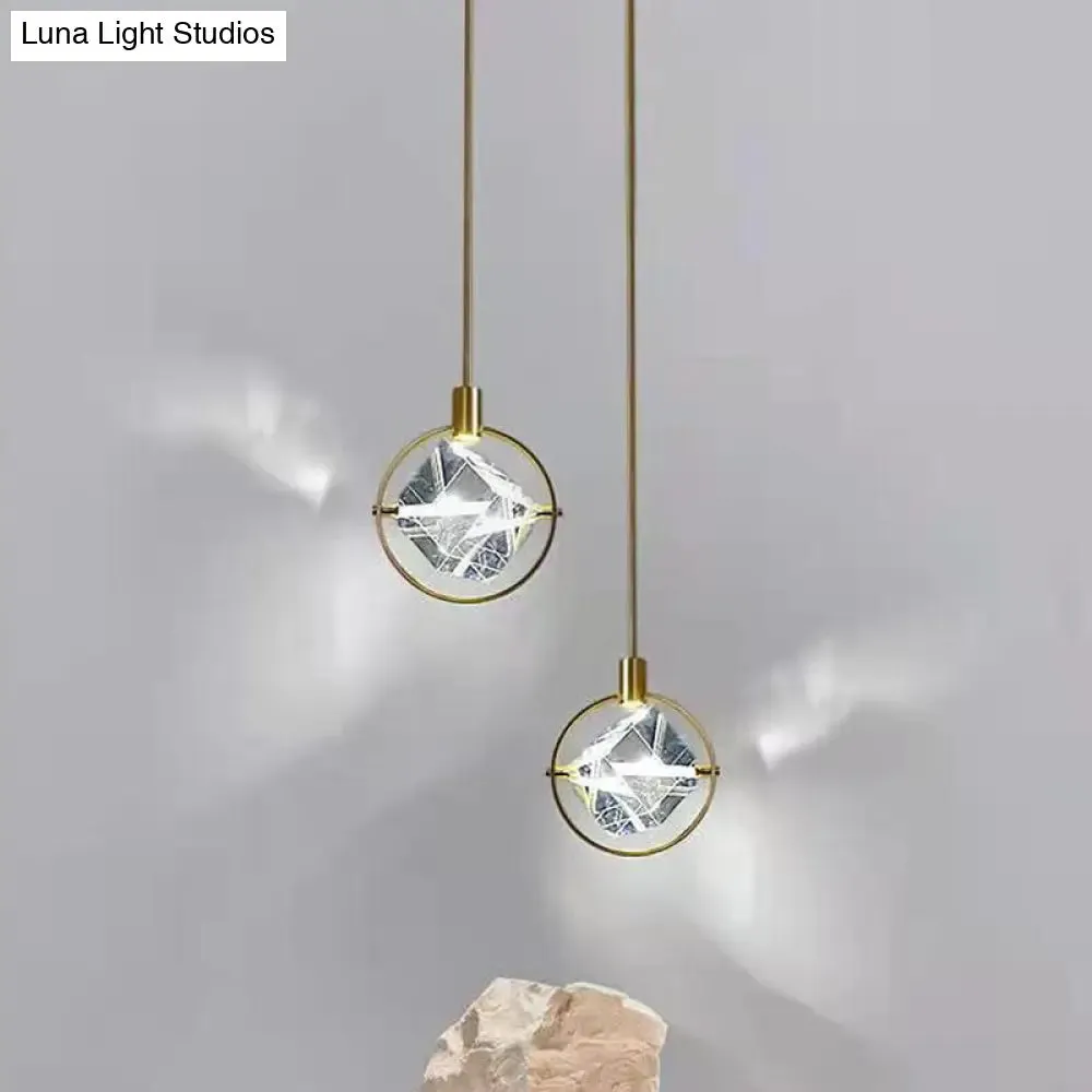 Contemporary LED Crystal Suspension Lamp - Elegant Gold Ring Pendant