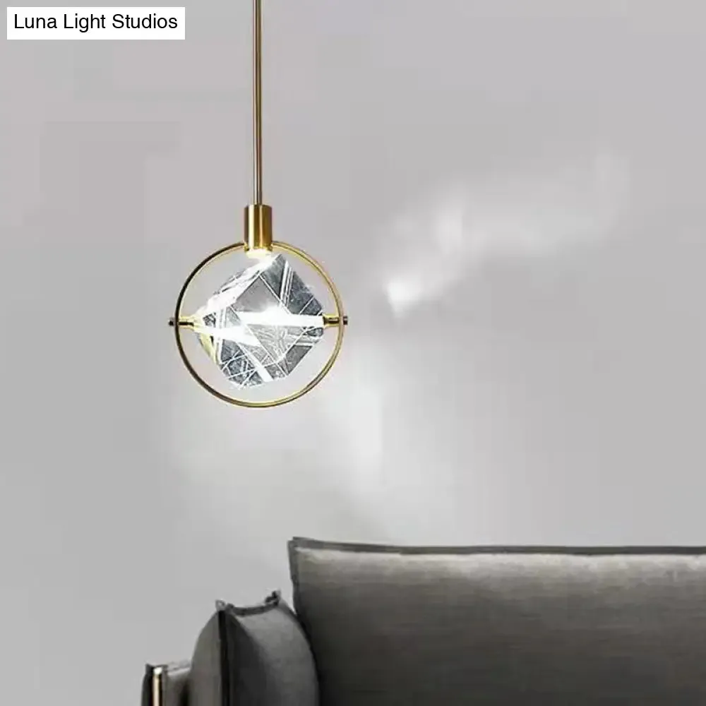 Contemporary LED Crystal Suspension Lamp - Elegant Gold Ring Pendant