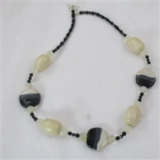 Cream Gray and Black Kazuri Necklace - Handmade Beads