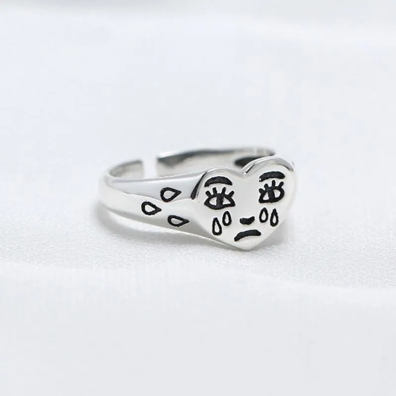 Creative Cry Face Rings for Women Trendy Resizable Ring Jewelry