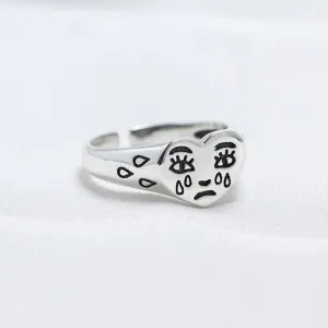 Creative Cry Face Rings for Women Trendy Resizable Ring Jewelry