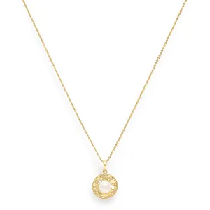 Credo gold brushed disk pendant with cultured freshwater pearl in the centre