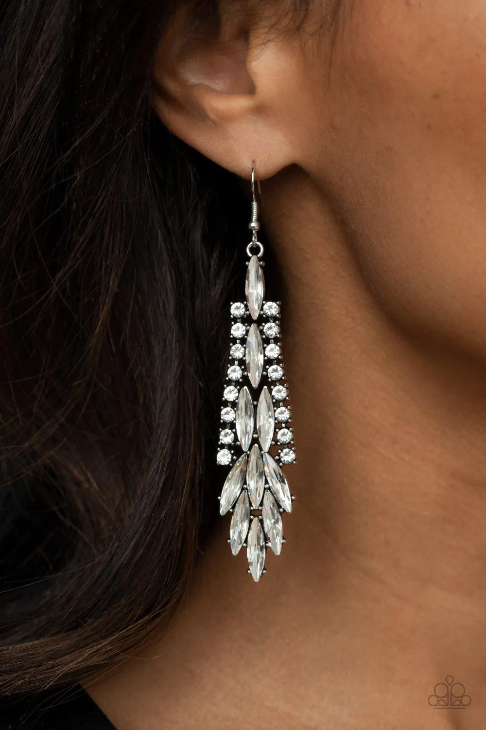 Crown Heiress White Rhinestone Earrings - Paparazzi Accessories