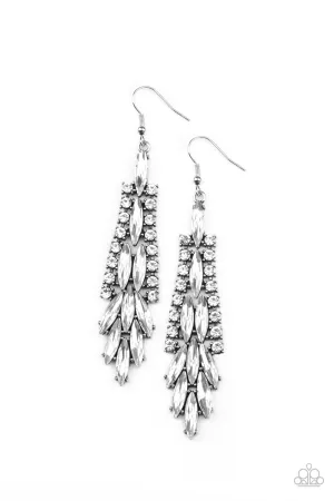 Crown Heiress White Rhinestone Earrings - Paparazzi Accessories