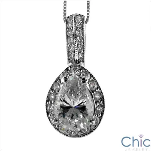 Cubic Zirconia Cz 2 Ct . Pear in Pave Pendant