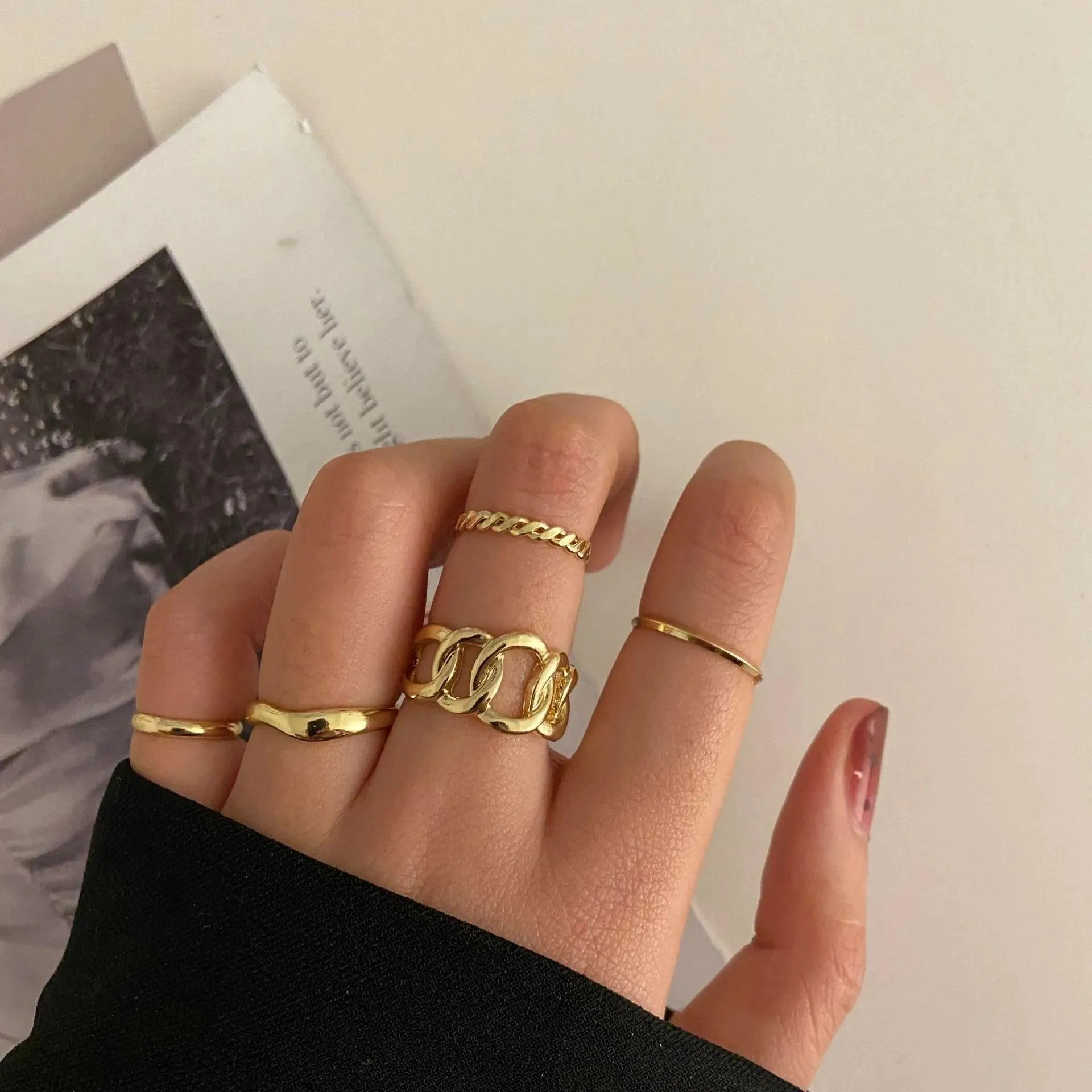 Edgy Geometric Rings: Trendy Punk & Hip-Hop Jewelry Collection