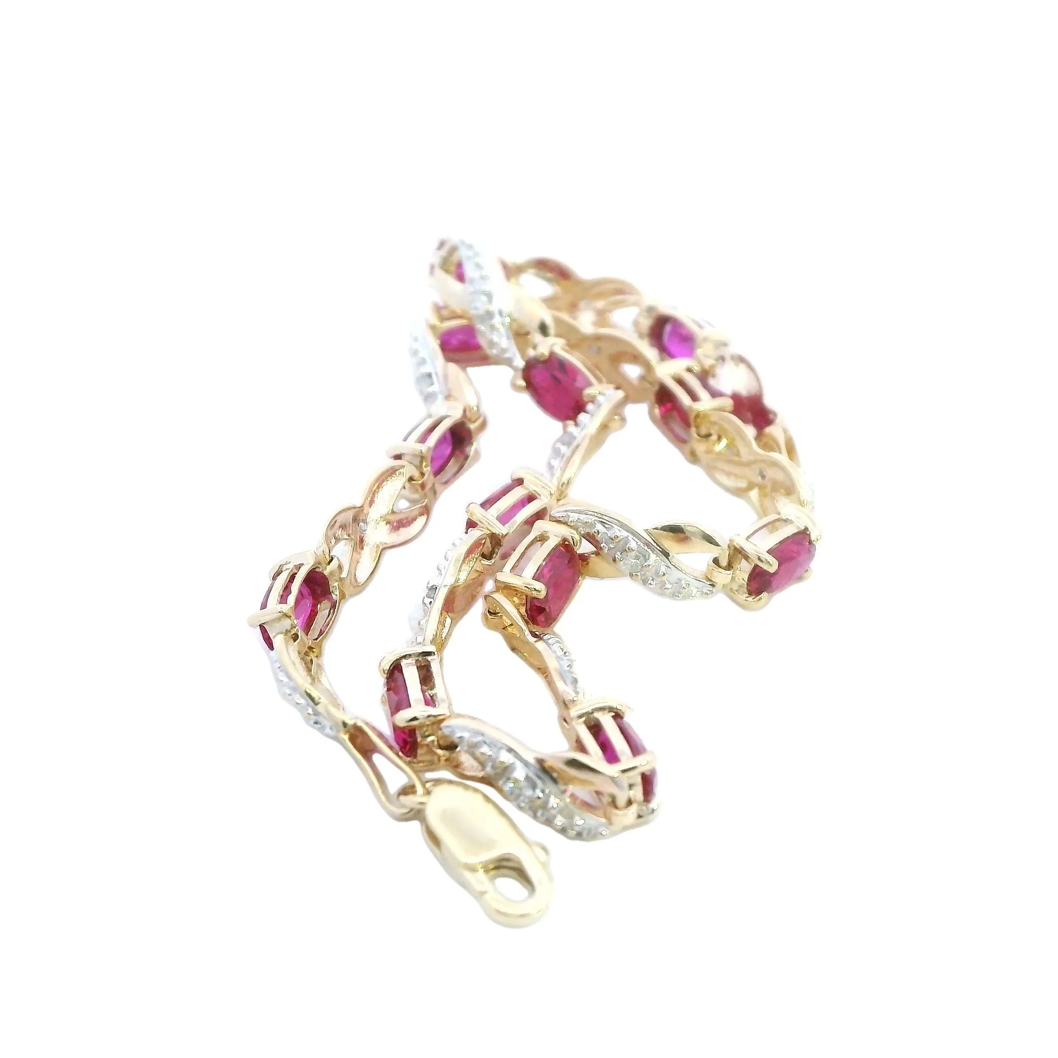 Elegant Created Ruby & Diamond Bracelet in Yellow Gold - 21cm