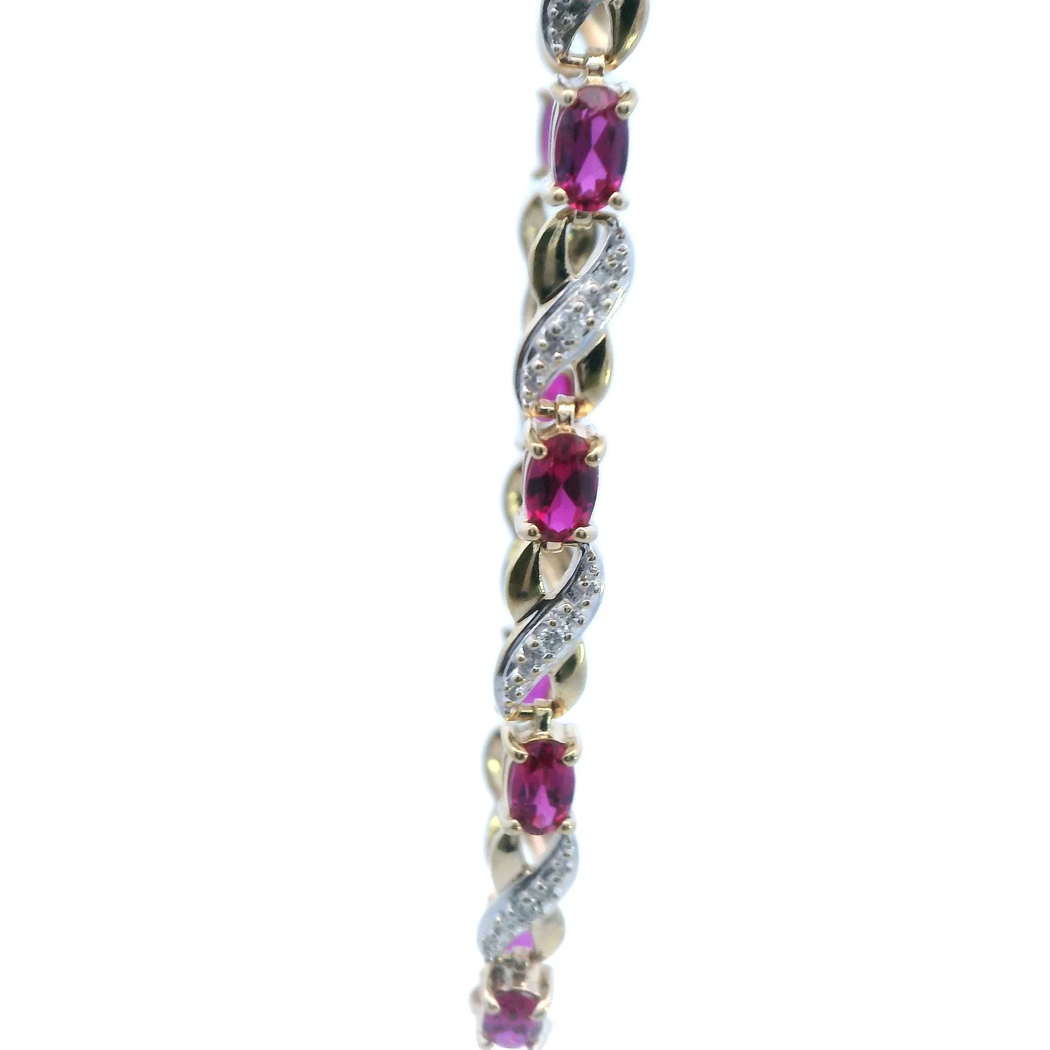 Elegant Created Ruby & Diamond Bracelet in Yellow Gold - 21cm