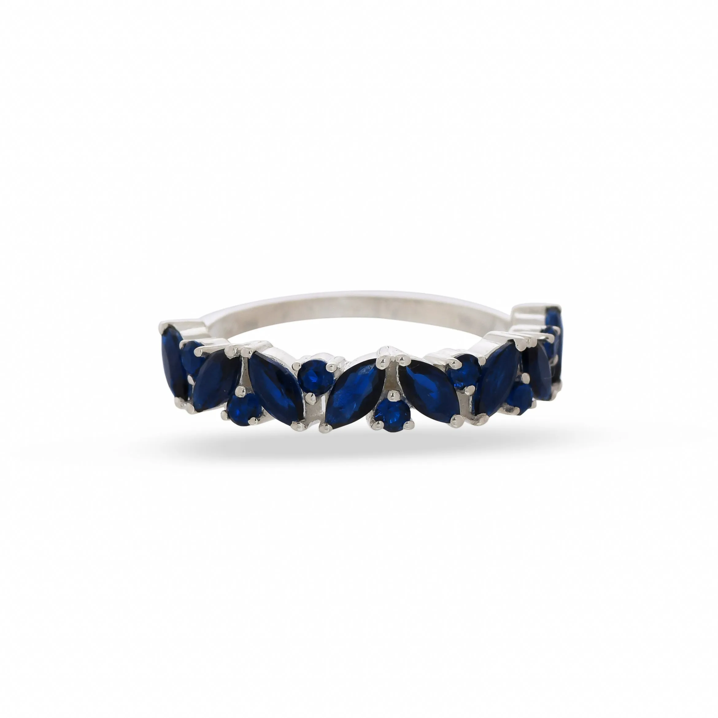 Elite Marquise Blue Cz Band Silver Ring - From Purl