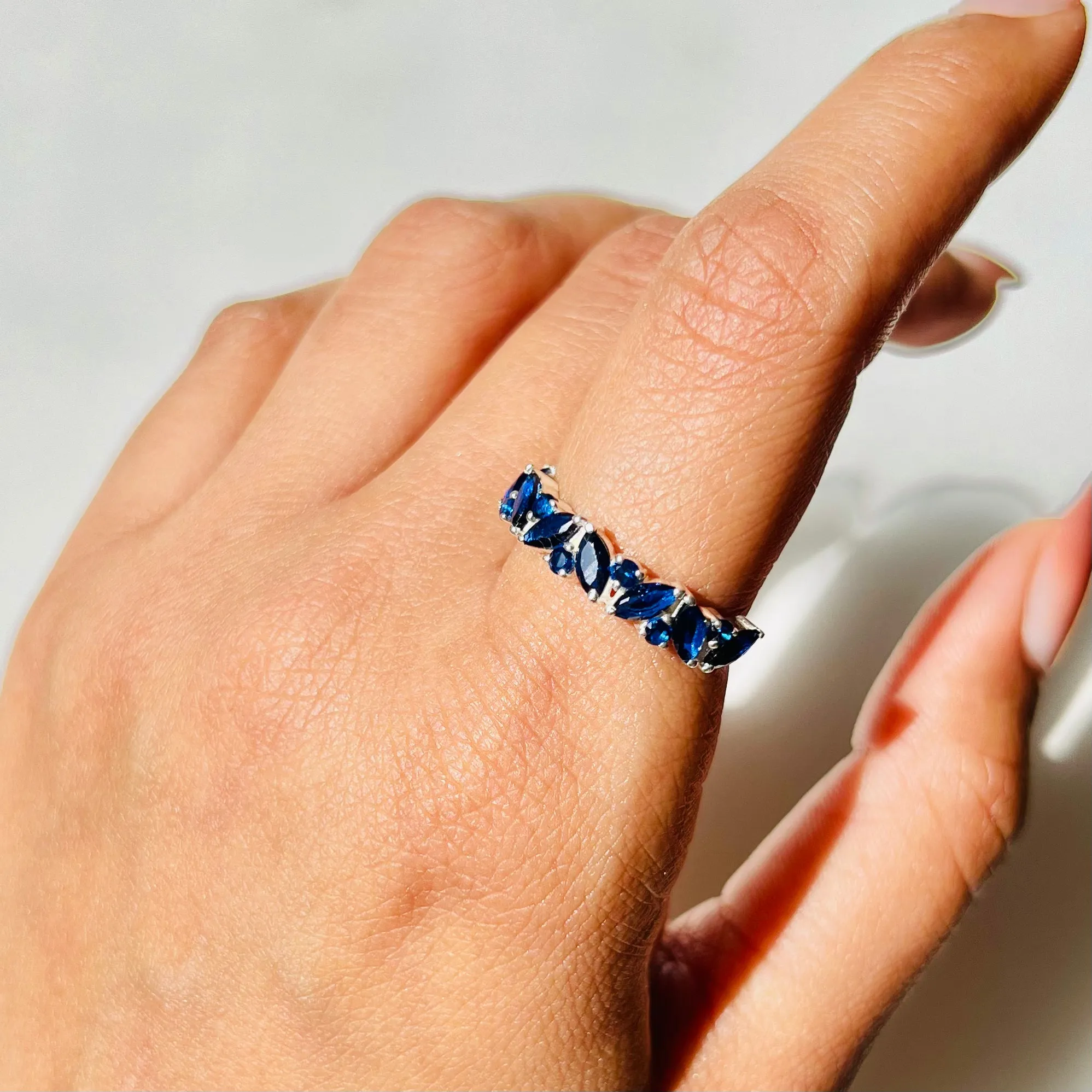 Elite Marquise Blue Cz Band Silver Ring - From Purl