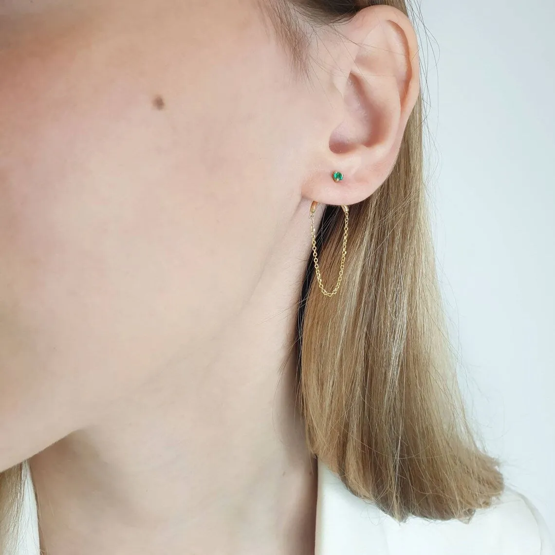 Emerald Earrings With Chain