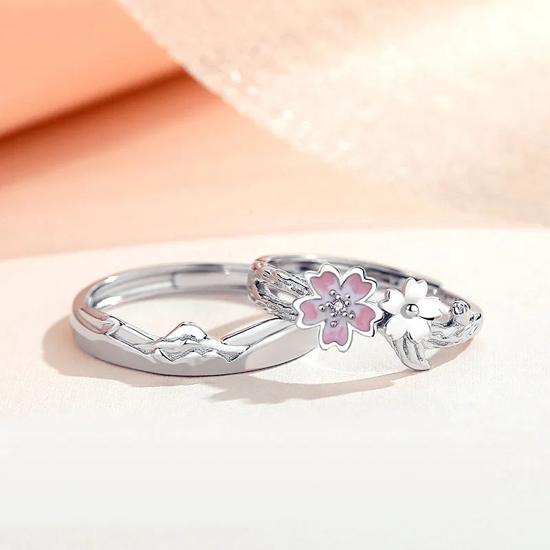 Engravable Matching Sakura Promise Rings for Couples