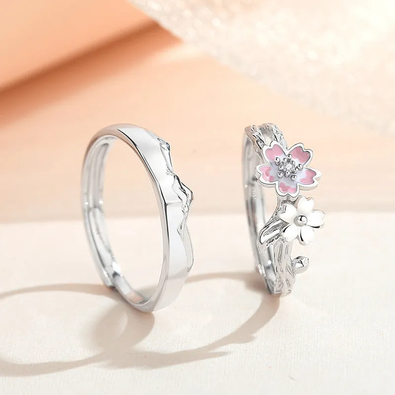 Engravable Matching Sakura Promise Rings for Couples