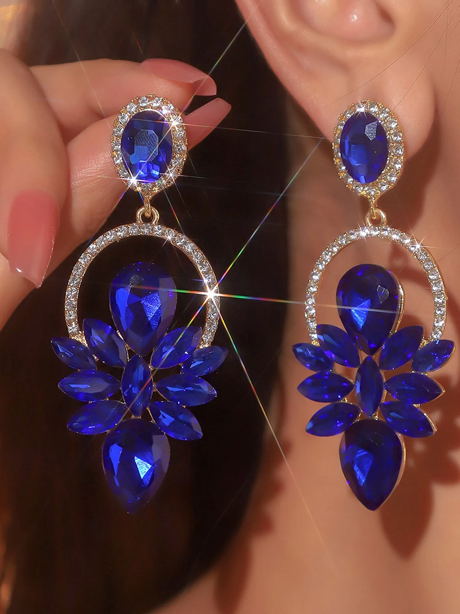 Extravagant Colorful Glass Rhinestone Earrings