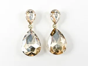 Fancy Simple Large 2 Row Topaz Color Tear Drop Shape Drop Fashion Earrings