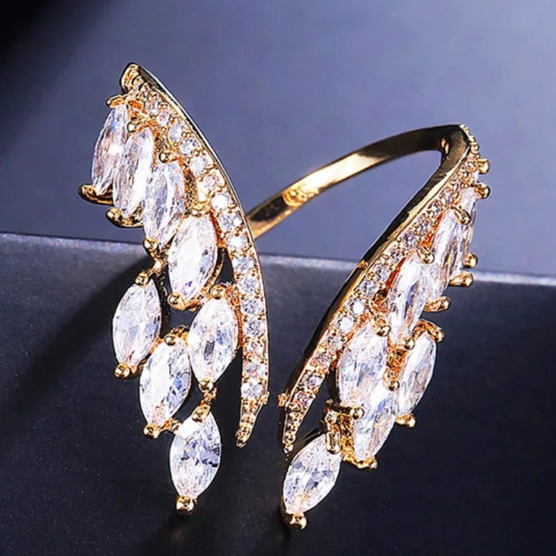 Fashion Jewelry Creative Angel Wings Cubic Zircon Wedding Band Rings for Women