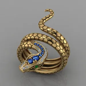 Fashion Jewelry Creative Snake Rings for Women with Blue Zircon in Gold Color