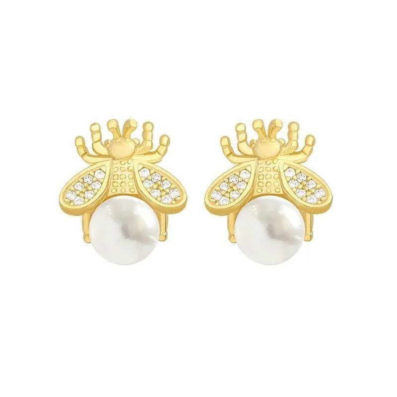 Fashion Pearl Simple Bee Pattern Earrings Charm Jewelry XYS0444