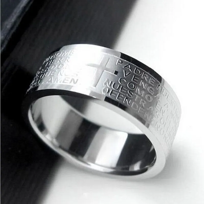 Fashion Punk Stainless Steel Bible Lord's Prayer Cross Finger Rings