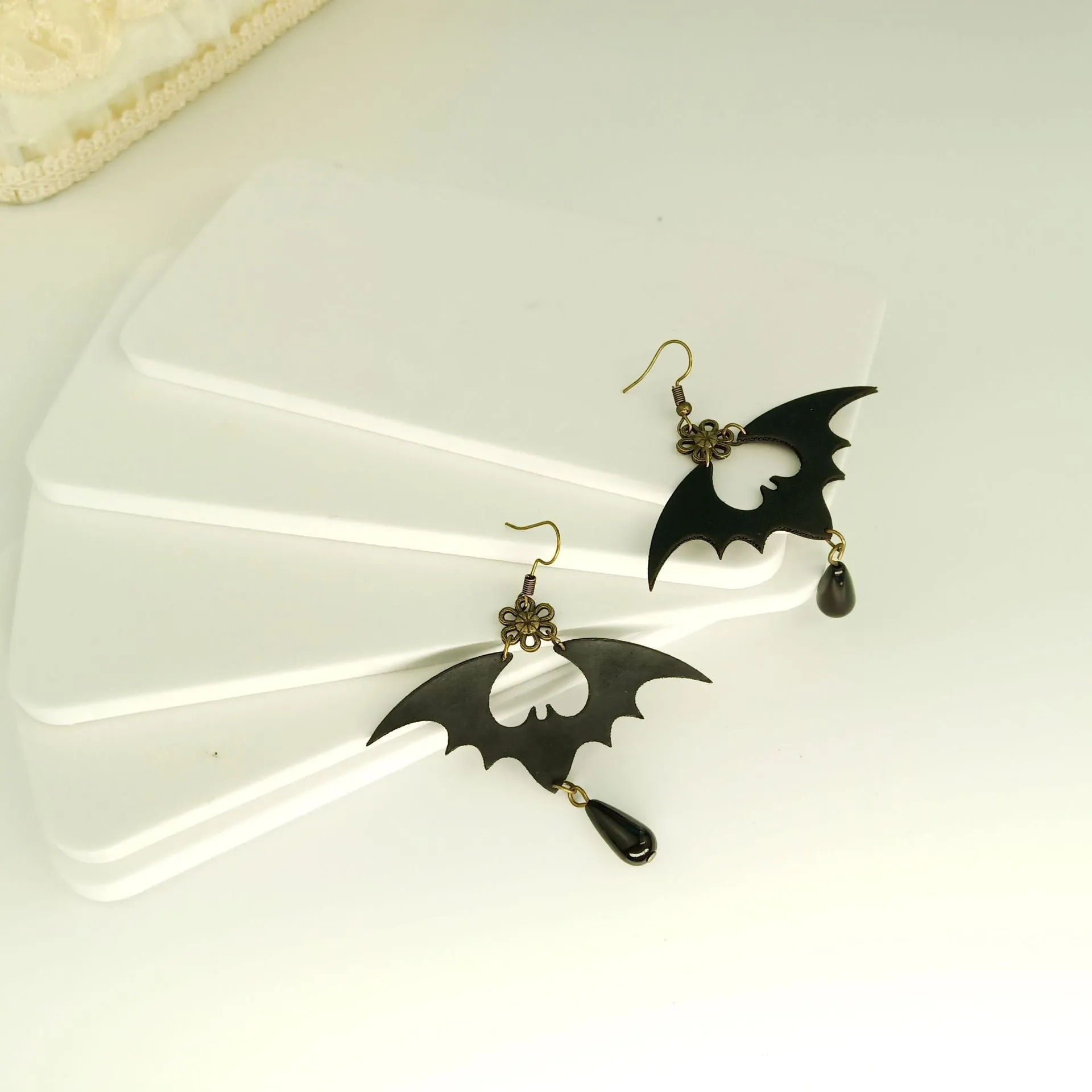 Fashion Simple Earrings Female Black Skin Bat