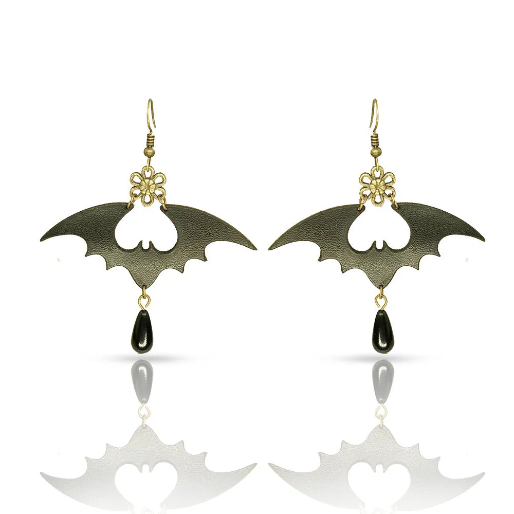 Fashion Simple Earrings Female Black Skin Bat