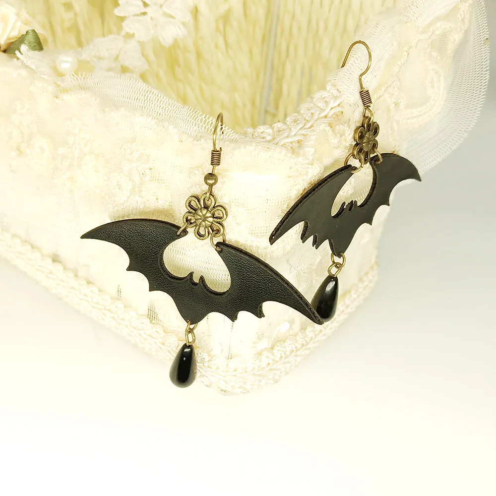 Fashion Simple Earrings Female Black Skin Bat