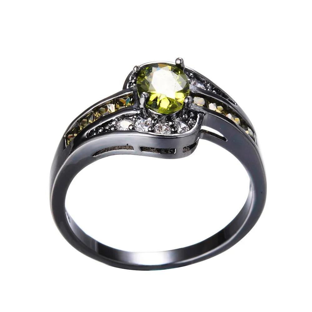 Female Peridot Oval Ring Fashion White & Black Gold Filled Jewelry Vintage Wedding Rings For Women Birthday Stone Gifts