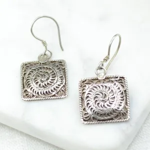 Filigree Square Silver Earrings