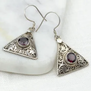 Filigree Triangle Silver Earrings